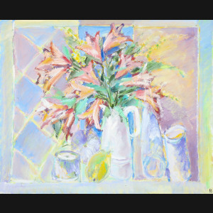 Bent Schneevoigt. Opstilling med blomster, 1992. 90x110cm.