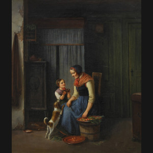 C.A. Schleisner. Bedstemor og pige, 1860. 53x44cm.